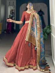 Magnetic Red Lace Work Festival Wear Lehenga Choli With Dupatta - Ethnic Plus In