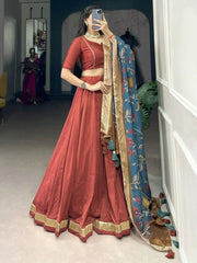 Magnetic Red Lace Work Festival Wear Lehenga Choli With Dupatta - Ethnic Plus In