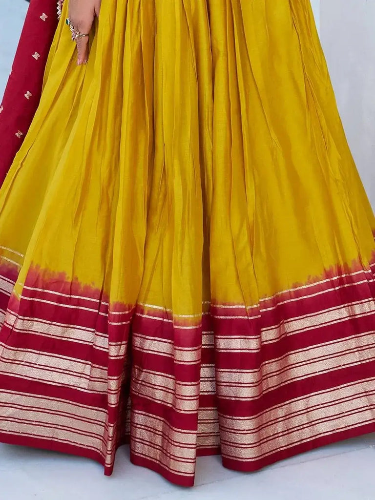 Magnetic Yellow Zari Weaving Chanderi Silk Haldi Wear Lehenga Choli - Ethnic Plus In