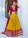 Magnetic Yellow Zari Weaving Chanderi Silk Haldi Wear Lehenga Choli - Ethnic Plus In