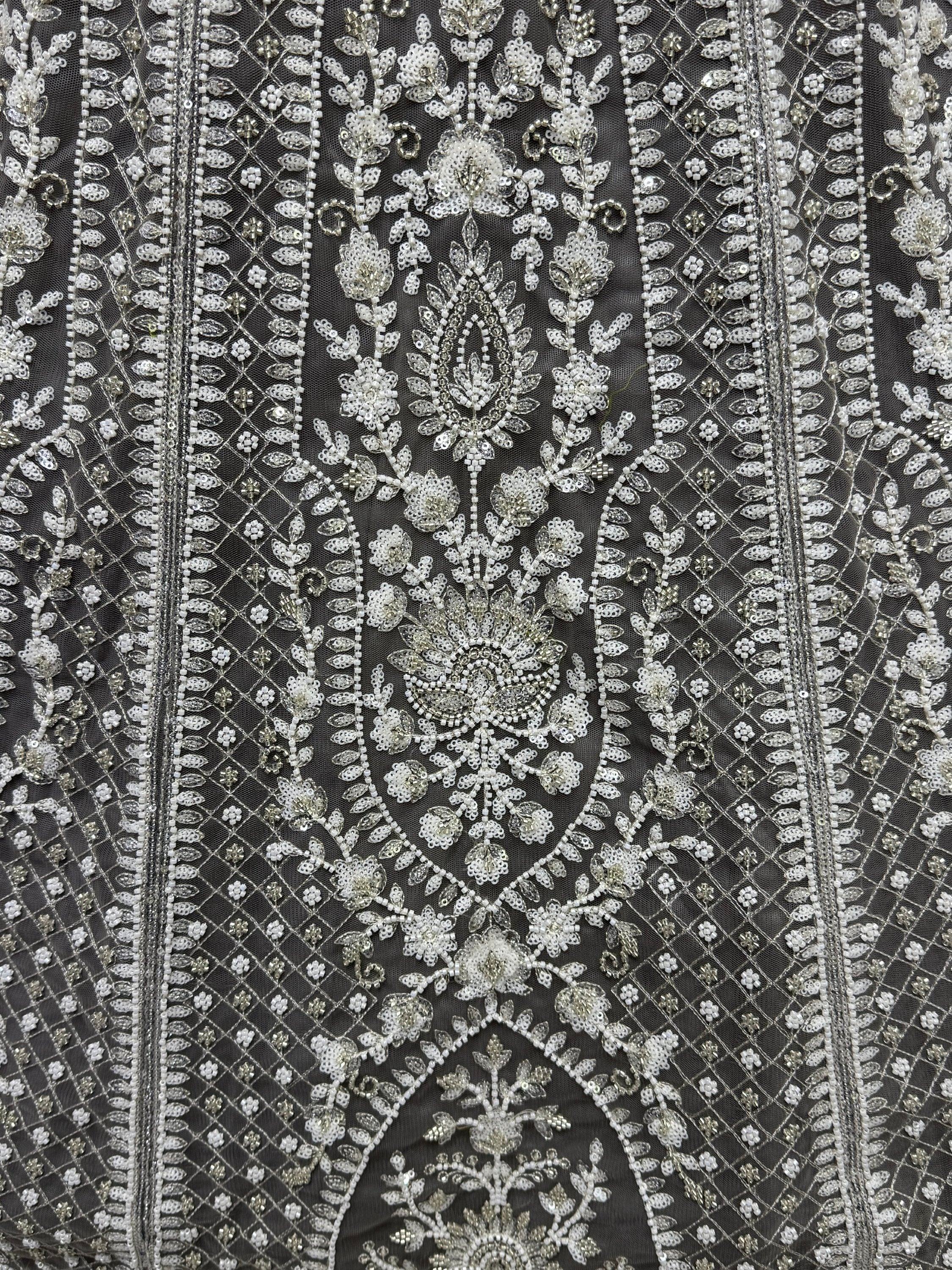 Magnificent Grey Pearl Work Net Engagement Wear Lehenga Choli - Ethnic Plus In