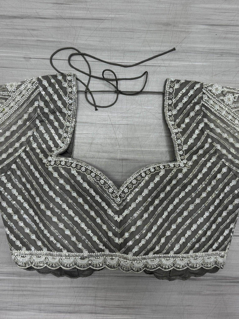 Magnificent Grey Pearl Work Net Engagement Wear Lehenga Choli - Ethnic Plus In