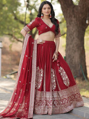Magnificent Maroon Sequins Georgette Engagement Wear Lehenga Choli - Ethnic Plus In