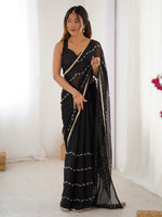Majestic Black Chiffon Beads Work Saree With Blouse