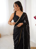 Majestic Black Chiffon Beads Work Saree With Blouse - Ethnic Plus In