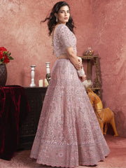 Majestic Dusty Pink Mirror Work Net Bridal Wear Lehenga Choli - Ethnic Plus In