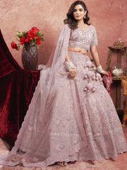 Majestic Dusty Pink Mirror Work Net Bridal Wear Lehenga Choli - Ethnic Plus In