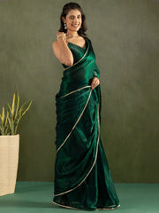 Majestic Green Bordered Chiffon One Minute Saree With Blouse - Ethnic Plus In