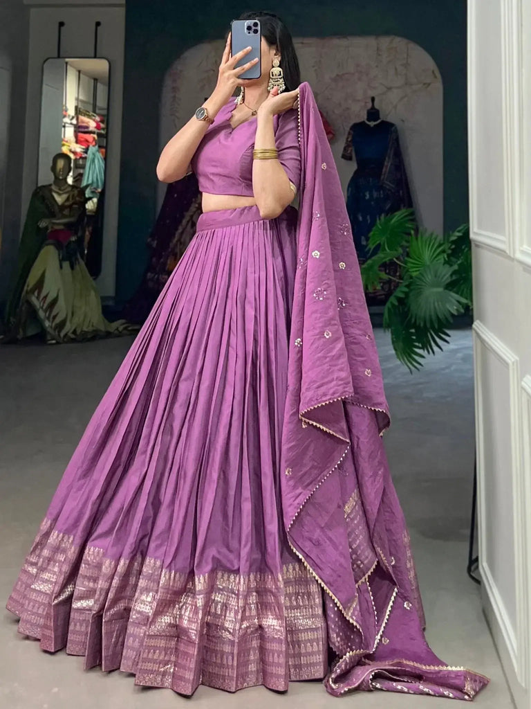 Majestic Lavender Zari Weaving Chanderi Silk Traditional Lehenga Choli - Ethnic Plus In