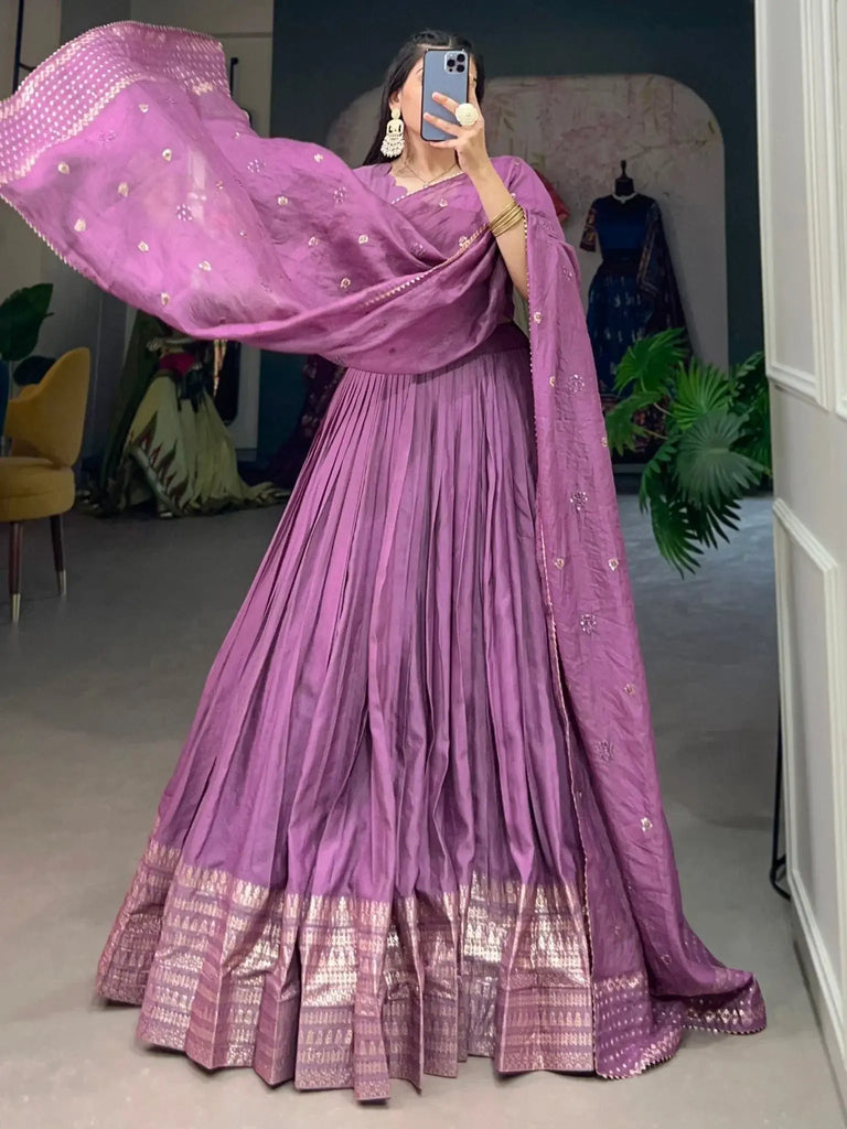 Majestic Lavender Zari Weaving Chanderi Silk Traditional Lehenga Choli - Ethnic Plus In