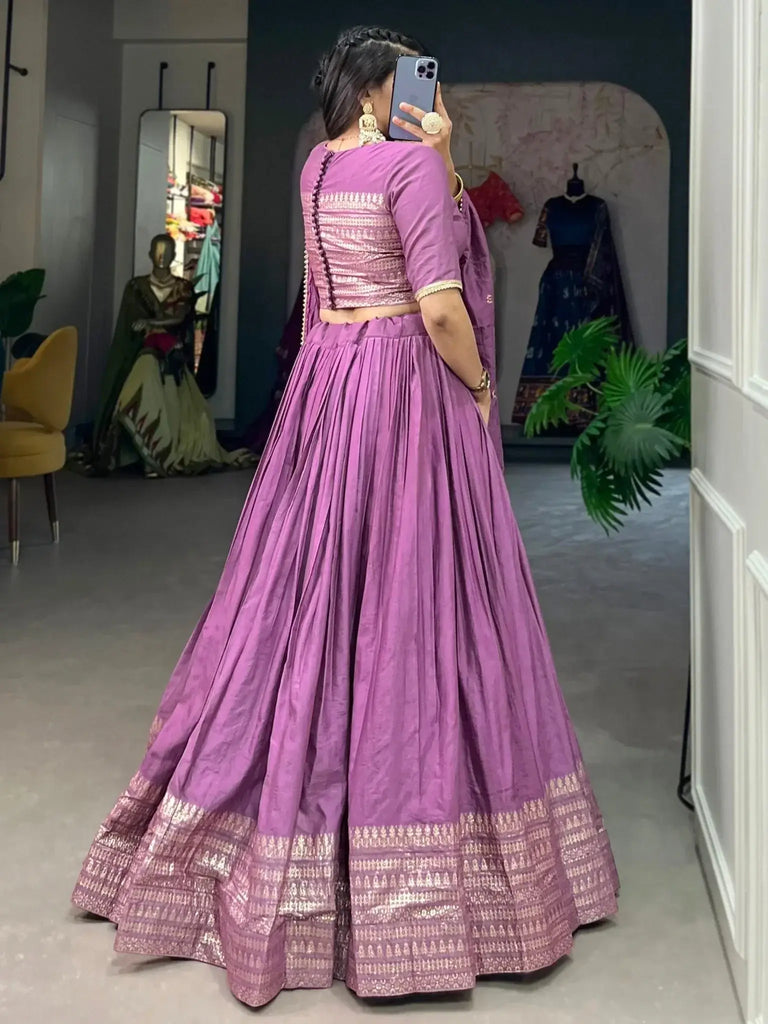 Majestic Lavender Zari Weaving Chanderi Silk Traditional Lehenga Choli - Ethnic Plus In