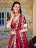 Majestic Maroon Border Work Vichitra Silk Wedding Wear Half Saree Lehenga - Ethnic Plus In