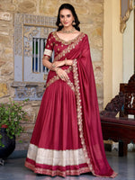 Majestic Maroon Border Work Vichitra Silk Wedding Wear Half Saree Lehenga