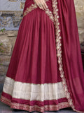 Majestic Maroon Border Work Vichitra Silk Wedding Wear Half Saree Lehenga - Ethnic Plus In