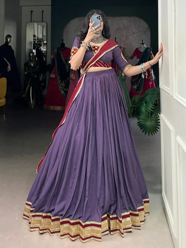Majestic Mauve Pure Rayon Sequins Navratri Lehenga Choli - Ethnic Plus In