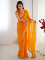 Majestic Orange Silk Sequins Haldi Wear Saree With Blouse