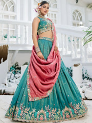 Majestic Sea Green Thread Embroidered Designer Lehenga Choli - Ethnic Plus In
