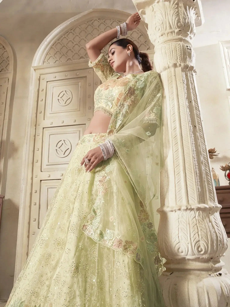 Majestic Yellow Color Sequins Work Net Event Wear Lehenga Choli - Ethnic Plus In