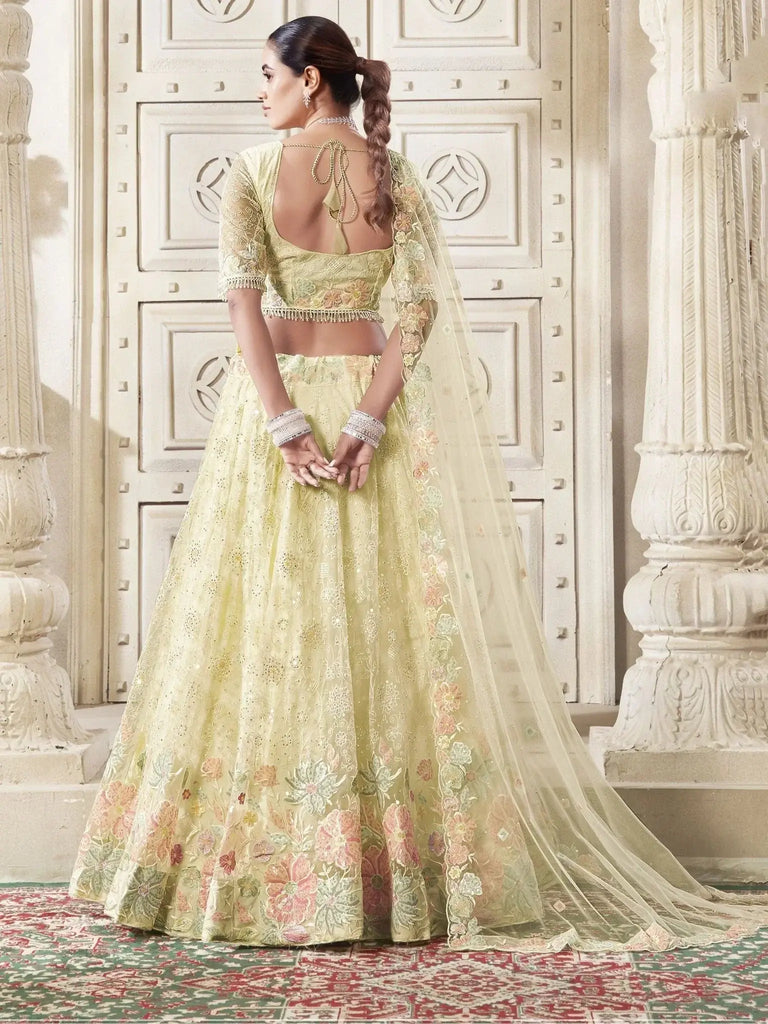 Majestic Yellow Color Sequins Work Net Event Wear Lehenga Choli - Ethnic Plus In
