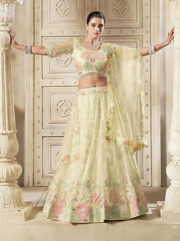 Majestic Yellow Color Sequins Work Net Event Wear Lehenga Choli - Ethnic Plus In
