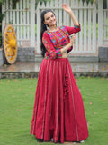 Enchanting Maroon Silk Gamthi Work Lehenga Choli With Jacket