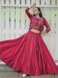 Enchanting Maroon Silk Gamthi Work Lehenga Choli With Jacket