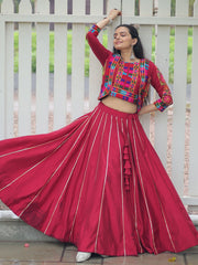 Enchanting Maroon Silk Gamthi Work Lehenga Choli With Jacket