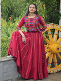 Enchanting Maroon Silk Gamthi Work Lehenga Choli With Jacket