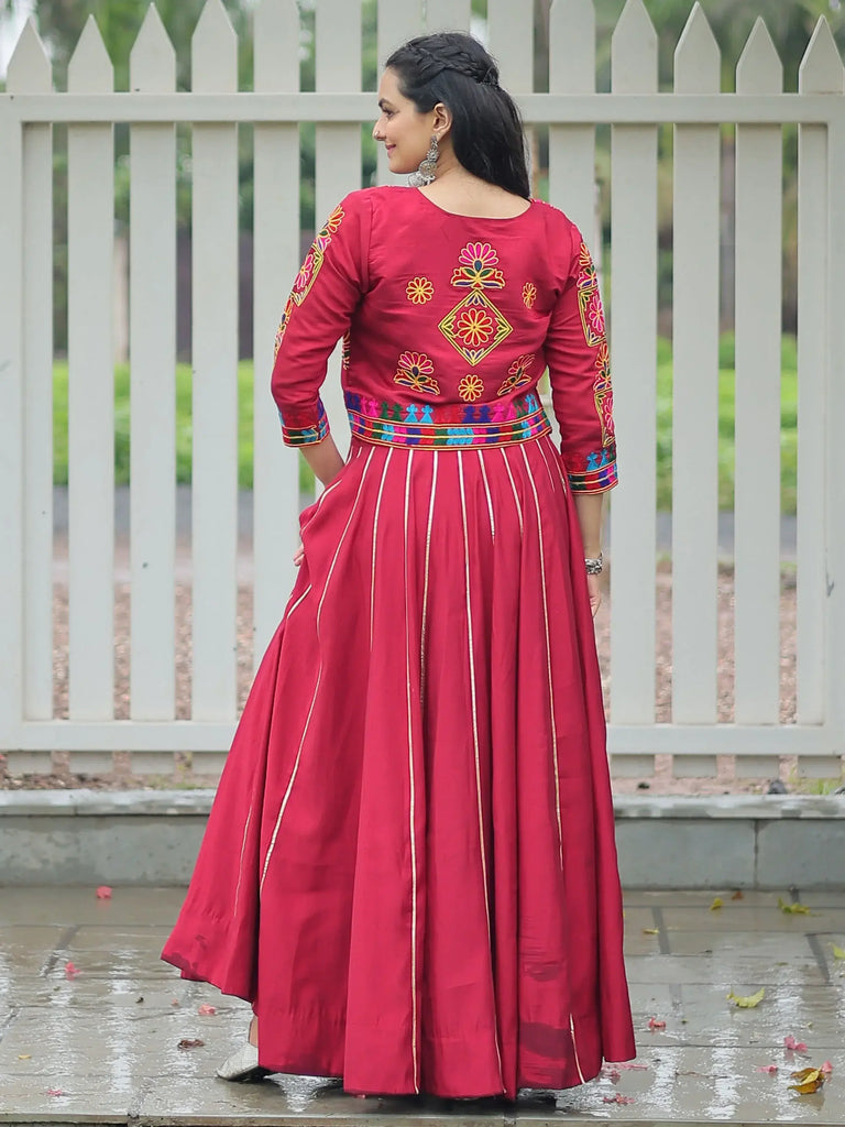 Enchanting Maroon Silk Gamthi Work Lehenga Choli With Jacket