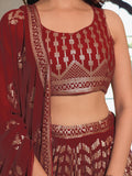 Elegant Maroon Georgette Embroidered Lehenga Choli With Dupatta