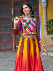 Amazing Maroon Chinon Kutchi Gamthi Work Traditional Lehenga Choli