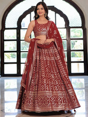 Elegant Maroon Georgette Embroidered Lehenga Choli With Dupatta