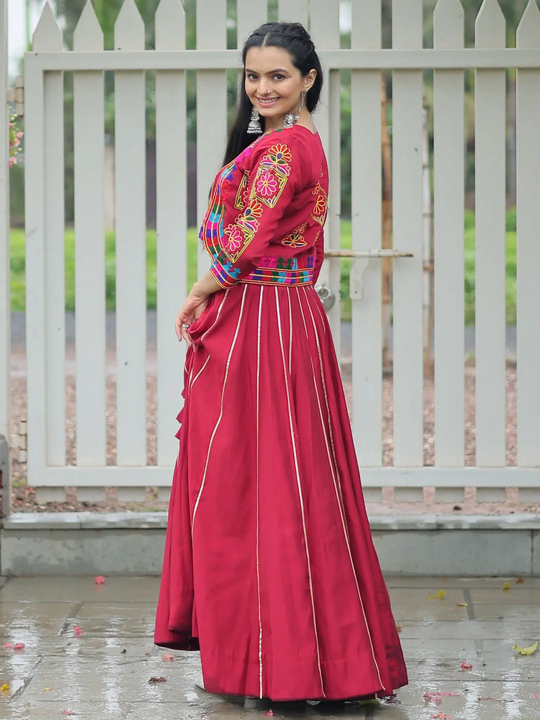 Enchanting Maroon Silk Gamthi Work Lehenga Choli With Jacket