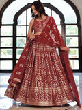 Elegant Maroon Georgette Embroidered Lehenga Choli With Dupatta