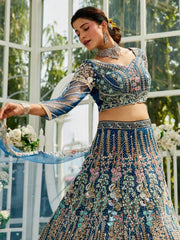 Marvelous Blue Sequins Net Bridesmaid Lehenga Choli With Dupatta - Ethnic Plus In