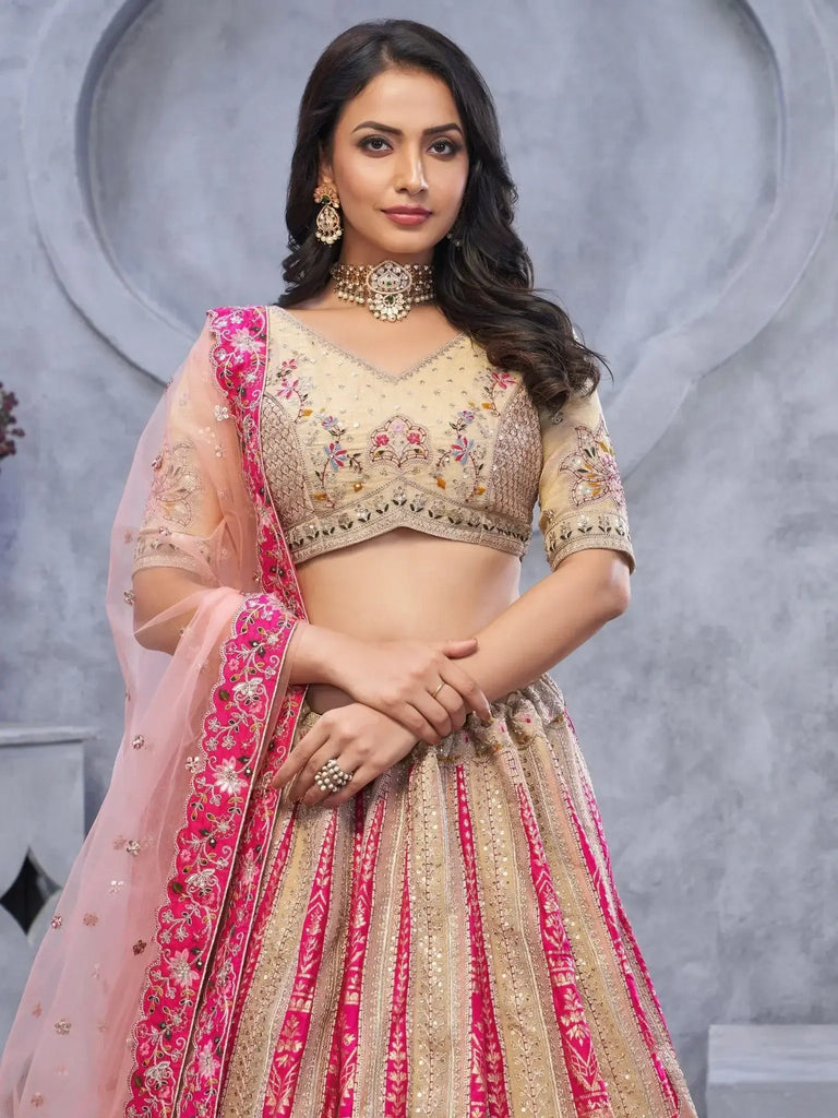 Marvelous Cream Embroidered Organza Wedding Wear Lehenga Choli - Ethnic Plus In