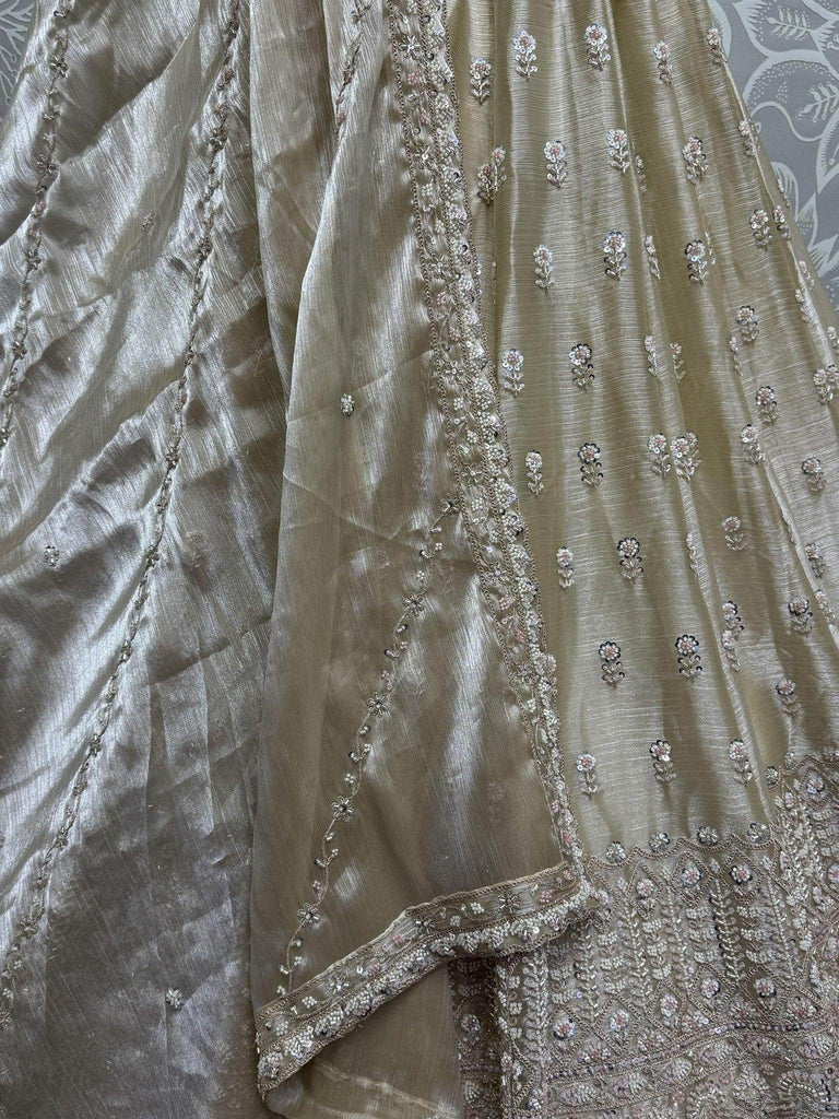 Marvelous Cream Hand Embroidered Silk Engagement Wear Lehenga Choli - Ethnic Plus In