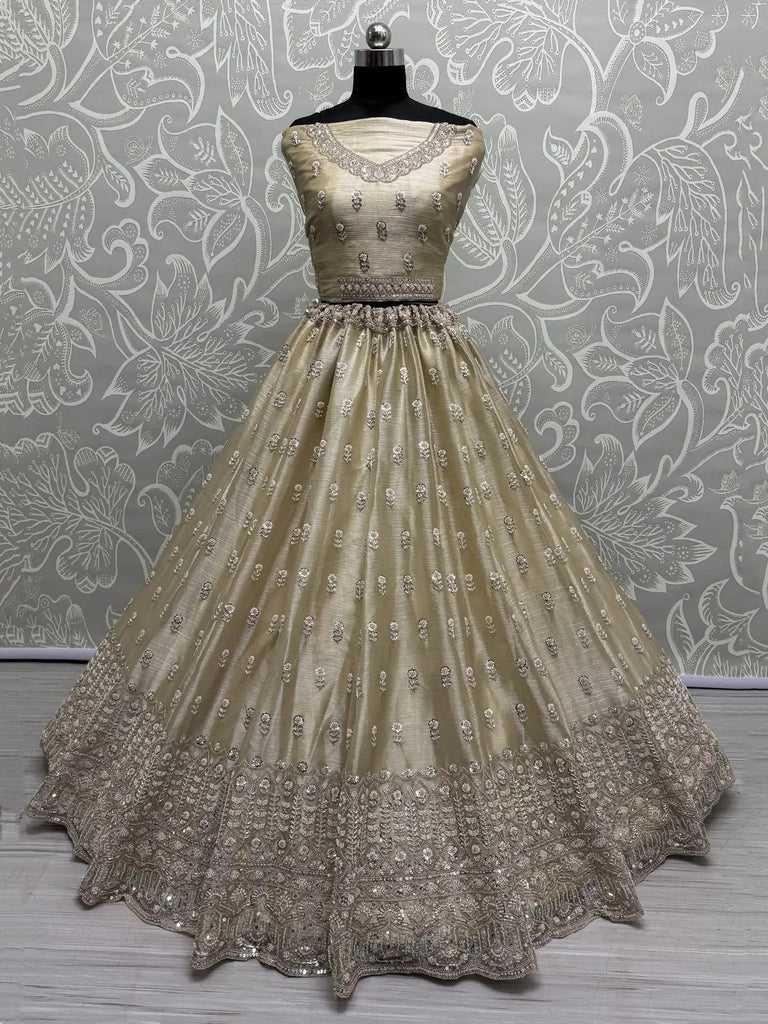 Marvelous Cream Hand Embroidered Silk Engagement Wear Lehenga Choli - Ethnic Plus In