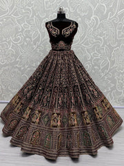 Marvelous Dark Maroon Velvet Bridal Lehenga Choli With Double Dupatta - Ethnic Plus In