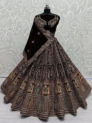 Marvelous Dark Maroon Velvet Bridal Lehenga Choli With Double Dupatta - Ethnic Plus In