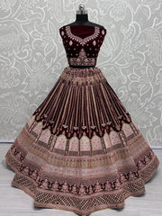 Marvelous Dark Maroon Velvet Bridal Lehenga Choli With Dupatta - Ethnic Plus In