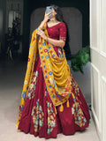 Marvelous Maroon Floral Printed Tussar Silk Lehenga Choli With Dupatta - Ethnic Plus In