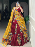 Marvelous Maroon Floral Printed Tussar Silk Lehenga Choli With Dupatta - Ethnic Plus In