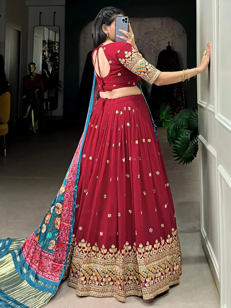 Marvelous Maroon Georgette Wedding Lehenga Choli With Gaji Silk Dupatta - Ethnic Plus In