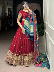 Marvelous Maroon Georgette Wedding Lehenga Choli With Gaji Silk Dupatta - Ethnic Plus In