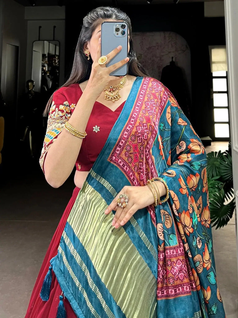 Marvelous Maroon Georgette Wedding Lehenga Choli With Gaji Silk Dupatta - Ethnic Plus In