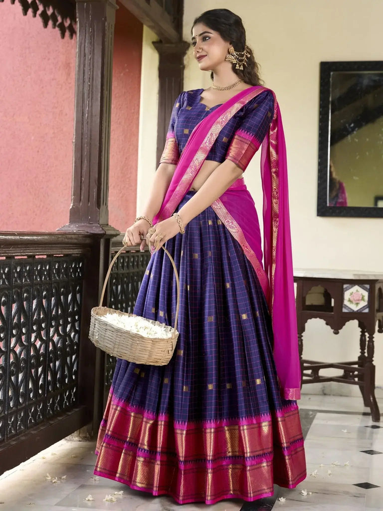 Marvelous Navy Blue Zari Weaving Silk Festival Wear Lehenga Choli - Ethnic Plus In