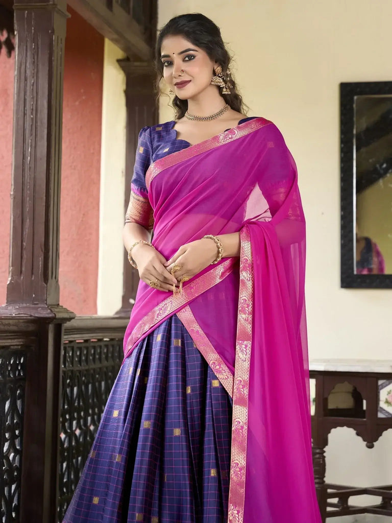 Marvelous Navy Blue Zari Weaving Silk Festival Wear Lehenga Choli - Ethnic Plus In