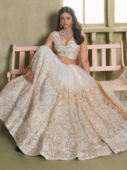 Marvelous Off - White Embroidered Net Wedding Wear Lehenga Choli - Ethnic Plus In