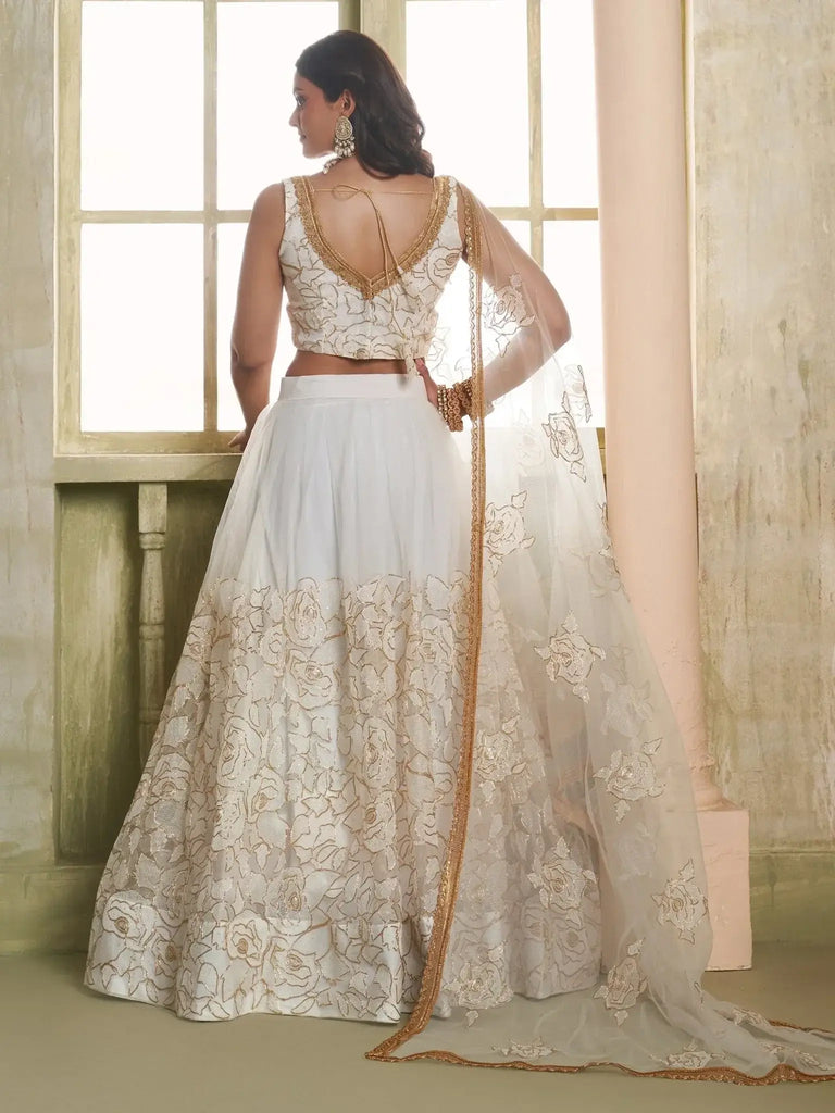Marvelous Off - White Embroidered Net Wedding Wear Lehenga Choli - Ethnic Plus In